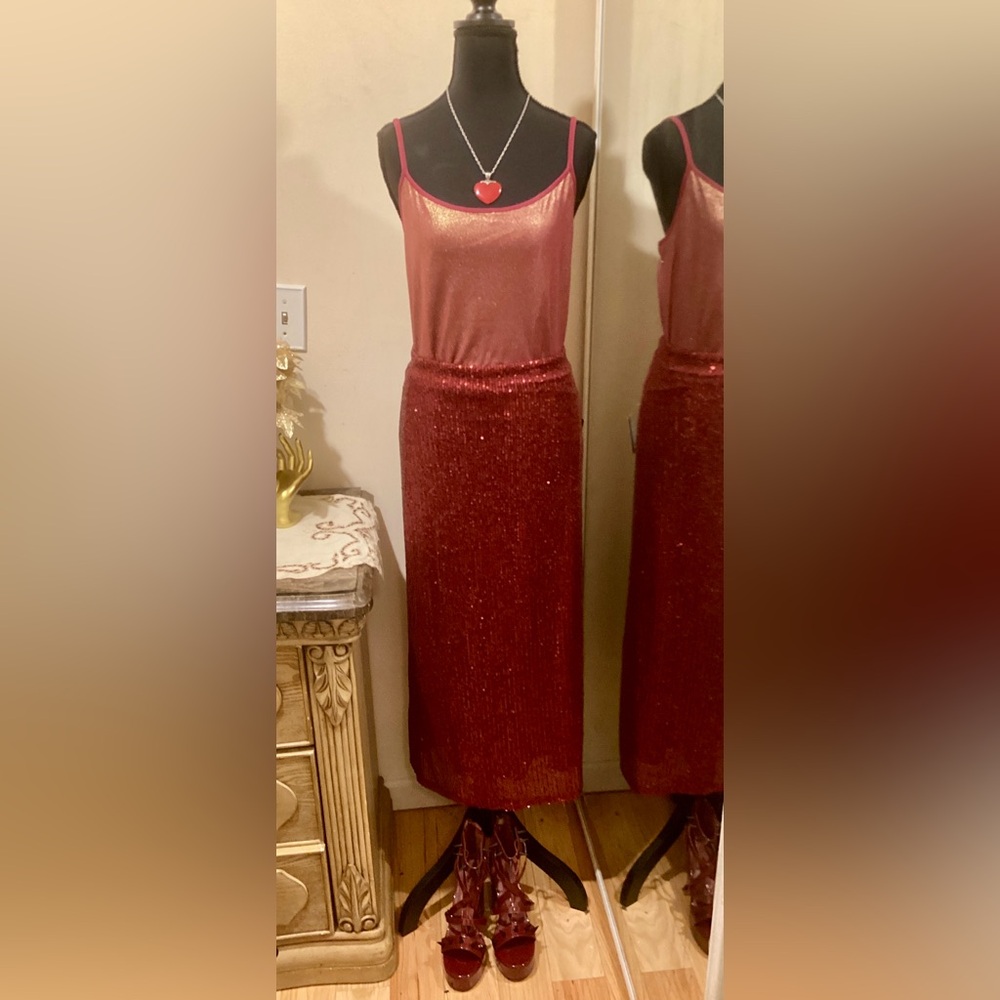 NWT Express Red Sequin Maxi Skirt